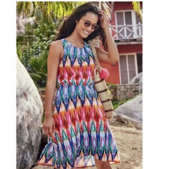 Athleta Ikat Martinique Halter Dress Size M Multi-Color Print Tassel Tie BIN‎ I - Picture 1 of 14